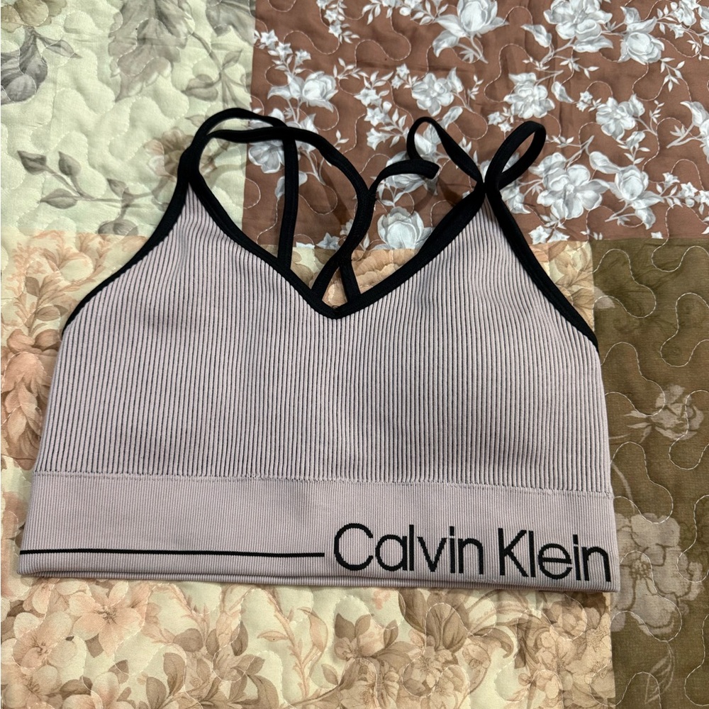Calvin Klein Ribbed Light Mauve Bralette with Black Trim
